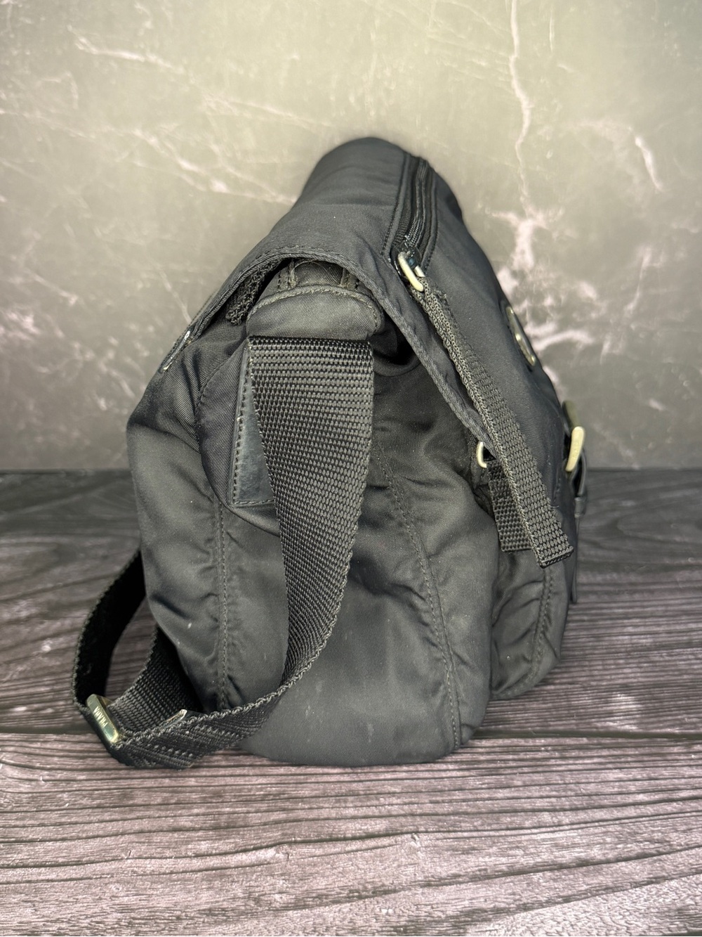 Prada Black Tessuto Nylon Crossbody Bag | Messenger Shoulder Bag | Vintage Y2K - Picture 4 of 11